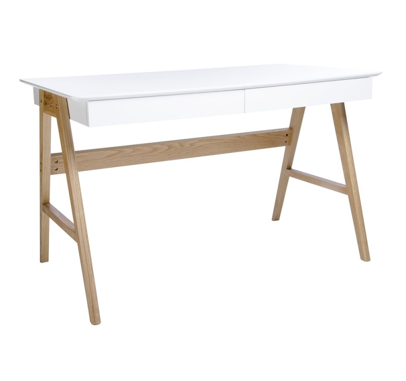 Biurko RIVA (Scandic) białe - blat MDF, podstawa dębowa