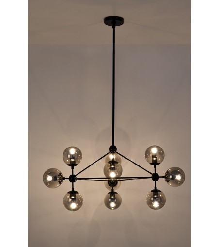 Lampa wisząca PLANETARIO 10 czarna - klosze dymione