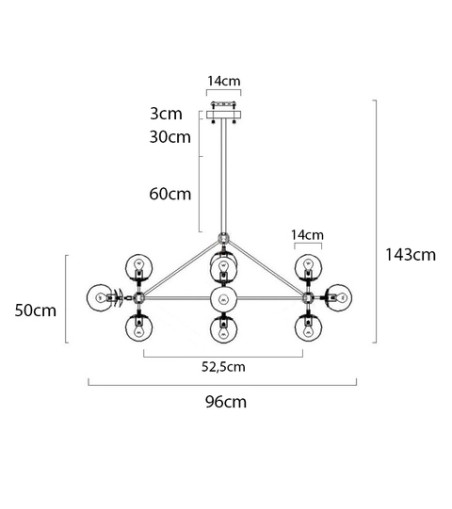 Lampa wisząca PLANETARIO 10 czarna - klosze dymione
