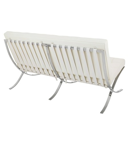 Sofa BARCELON trzyosobowa biała - włoska skóra naturalna, chrom