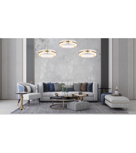 MOOSEE lampa wisząca SATURNUS 47 złota - LED, kryształ, stal szczotkowana