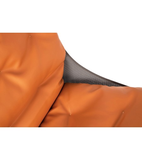 Fotel ARNI LOW z podnóżkiem - pomarańczowa ekoskóra, podstawa ciemna miedziana