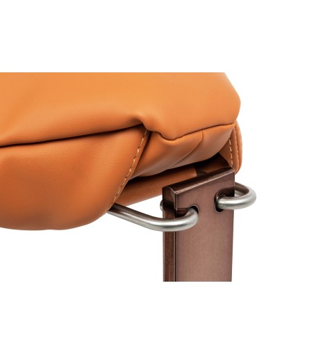 Fotel ARNI LOW z podnóżkiem - pomarańczowa ekoskóra, podstawa ciemna miedziana