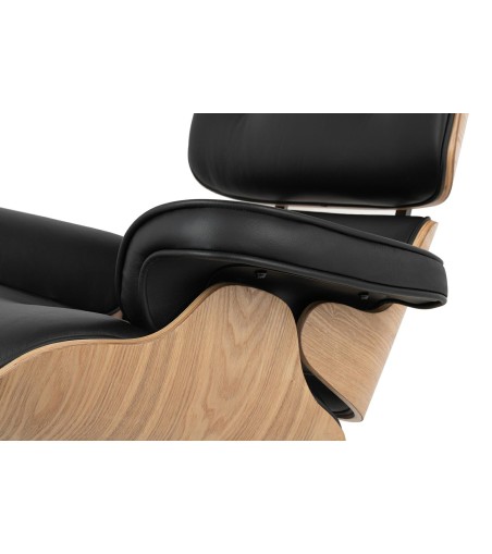 Fotel LOUNGE HM czarny / jesion z podnóżkiem