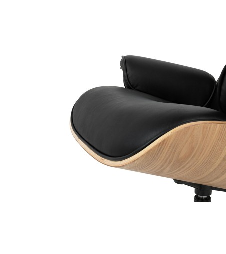 Fotel LOUNGE HM czarny / jesion z podnóżkiem