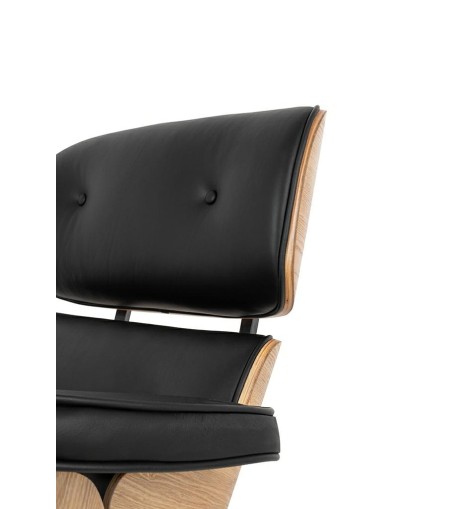 Fotel LOUNGE HM czarny / jesion z podnóżkiem