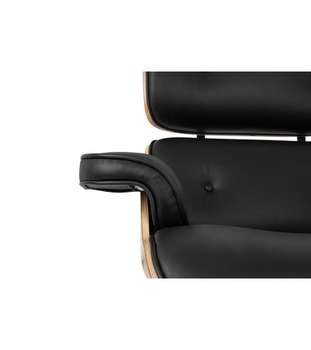 Fotel LOUNGE HM czarny / jesion z podnóżkiem