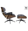 MODESTO fotel LOUNGE czarny / orzech z podnóżkiem , skóra ekologiczna