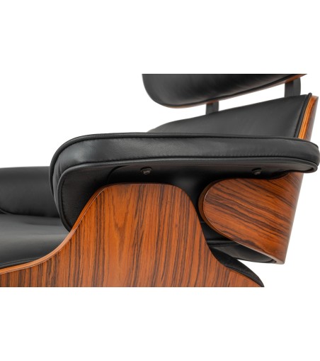 Fotel LOUNGE HM czarny / róża z podnóżkiem