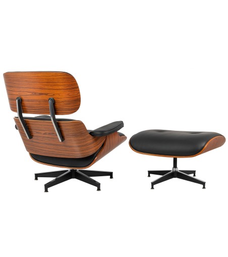 Fotel LOUNGE HM czarny / róża z podnóżkiem