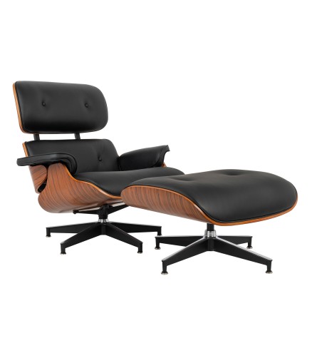 Fotel LOUNGE HM czarny / róża z podnóżkiem