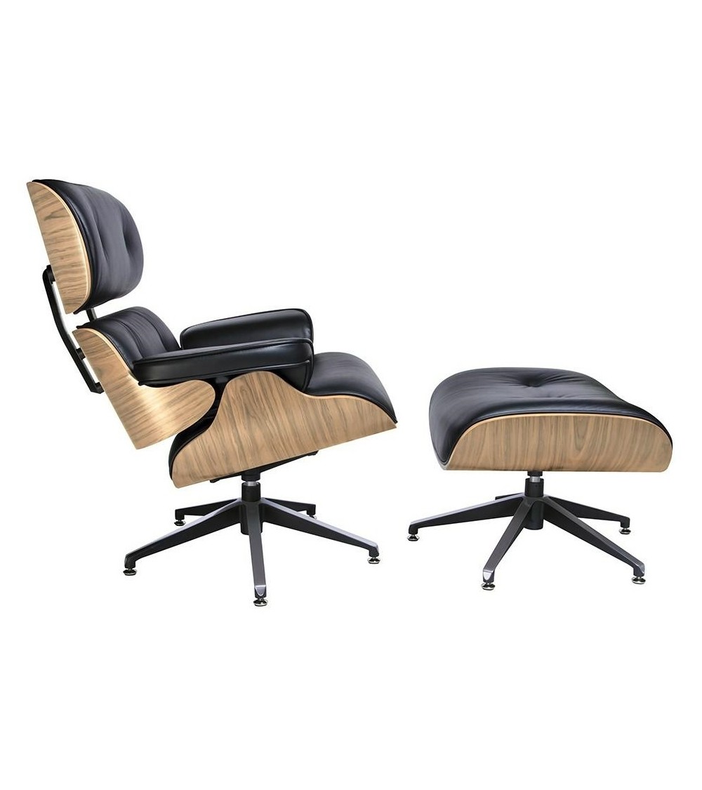 Fotel LOUNGE czarny / jesion z podnóżkiem