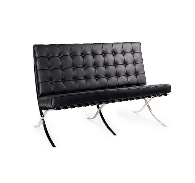 Sofa dwuosobowa BARCELON czarna - włoska skóra naturalna, stal