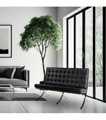 Sofa dwuosobowa BARCELON czarna - włoska skóra naturalna, stal