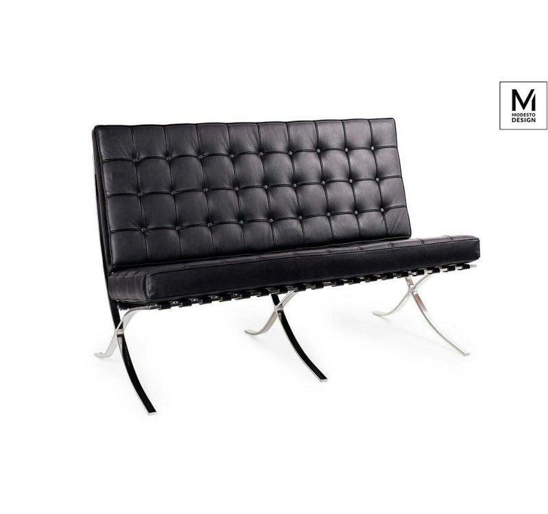 MODESTO sofa dwuosobowa BARCELON czarna - ekoskóra, stal polerowana