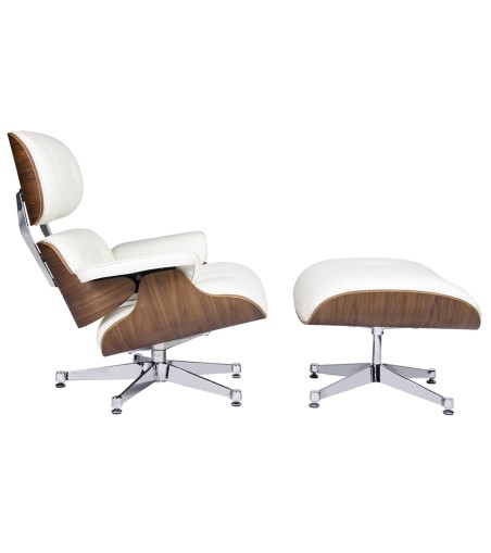 Fotel LOUNGE VA PREMIUM biały / orzech z podnóżkiem