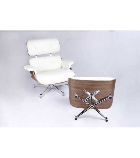 Fotel LOUNGE VA PREMIUM biały / orzech z podnóżkiem