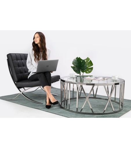 Fotel BARCELON PRESTIGE PLUS czarny - włoska selekcjonowana skóra naturalna, stal