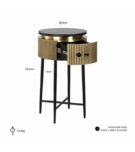 RICHMOND stolik IRONVILLE 40 cm - marmur, metal, MDF, sklejka brzozowa