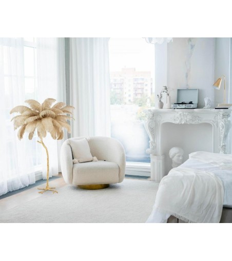 MOOSEE lampa podłogowa TIFFANY 175        beżowa mosiądz / naturalne pióra