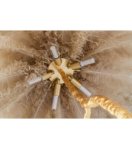 MOOSEE lampa podłogowa TIFFANY 175        beżowa mosiądz / naturalne pióra