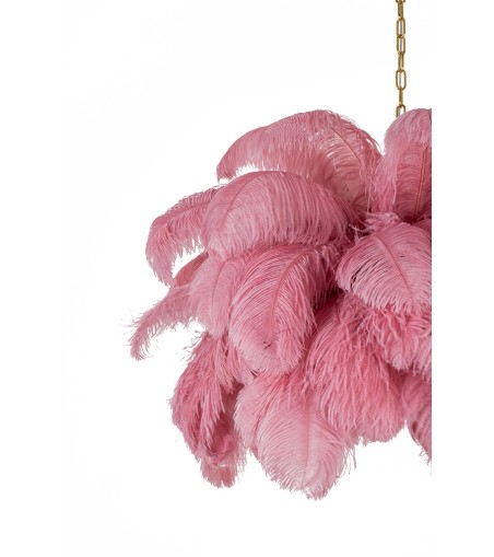 Lampa wisząca TIFFANY 135 różowa mosiądz / naturalne pióra