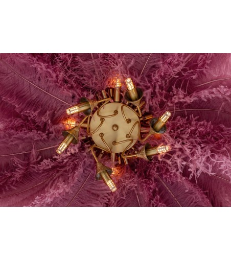 Lampa wisząca TIFFANY 135 różowa mosiądz / naturalne pióra