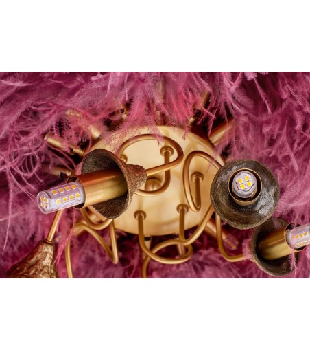 Lampa wisząca TIFFANY 135 różowa mosiądz / naturalne pióra