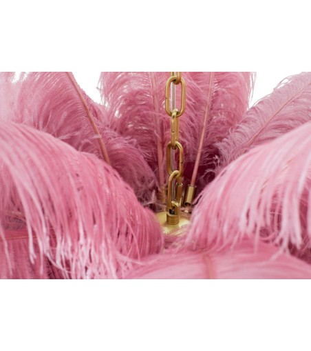 Lampa wisząca TIFFANY 135 różowa mosiądz / naturalne pióra