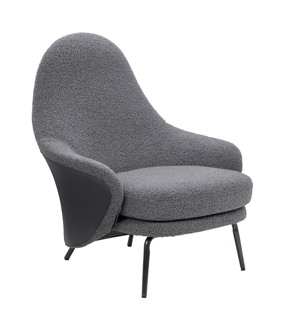 Fotel LOBBY TEDDY szary - stal nierdzewna, czarny opal