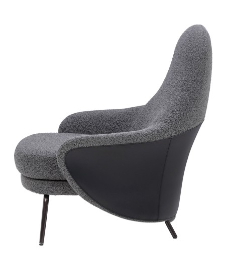 Fotel LOBBY TEDDY szary - stal nierdzewna, czarny opal