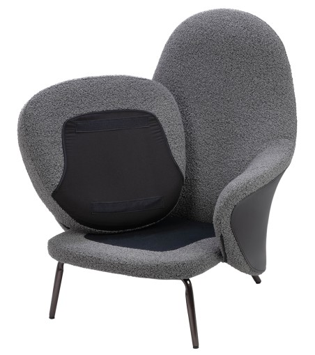 Fotel LOBBY TEDDY szary - stal nierdzewna, czarny opal