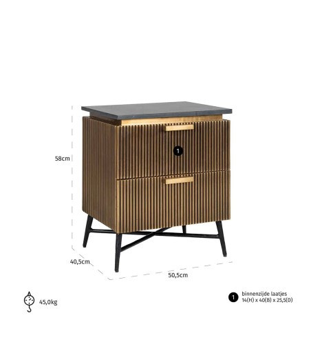 RICHMOND szafka nocna IRONVILLE -         marmur, metal, MDF, sklejka brzozowa