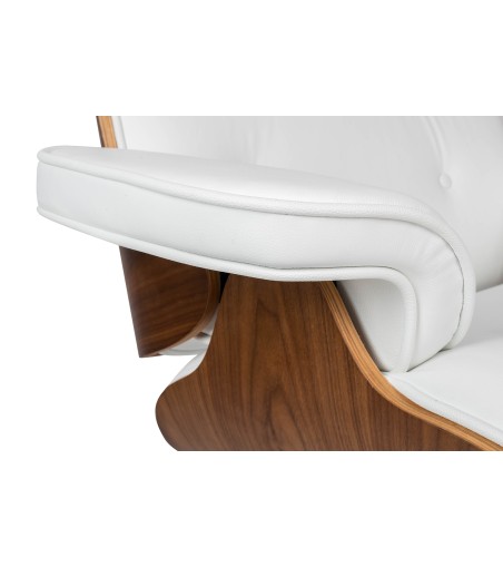 Fotel biurowy LOUNGE GUBERNATOR biały - sklejka orzech, skóra naturalna, stal polerowana