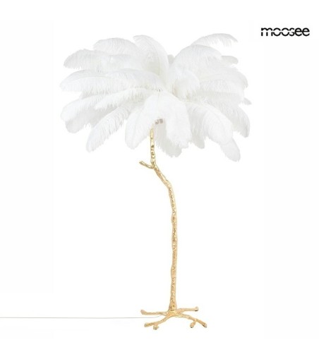 MOOSEE lampa podłogowa TIFFANY 175 biała  mosiądz / naturalne pióra
