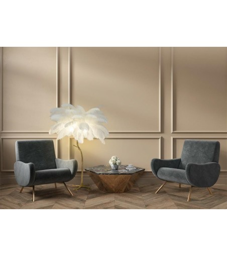 MOOSEE lampa podłogowa TIFFANY 175 biała  mosiądz / naturalne pióra