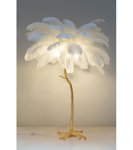 MOOSEE lampa podłogowa TIFFANY 175 biała  mosiądz / naturalne pióra