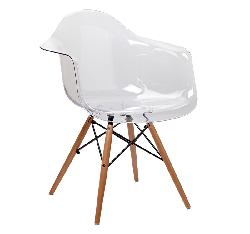 Krzesło ICE WOOD ARM transparentne - poliweglan, podstawa bukowa