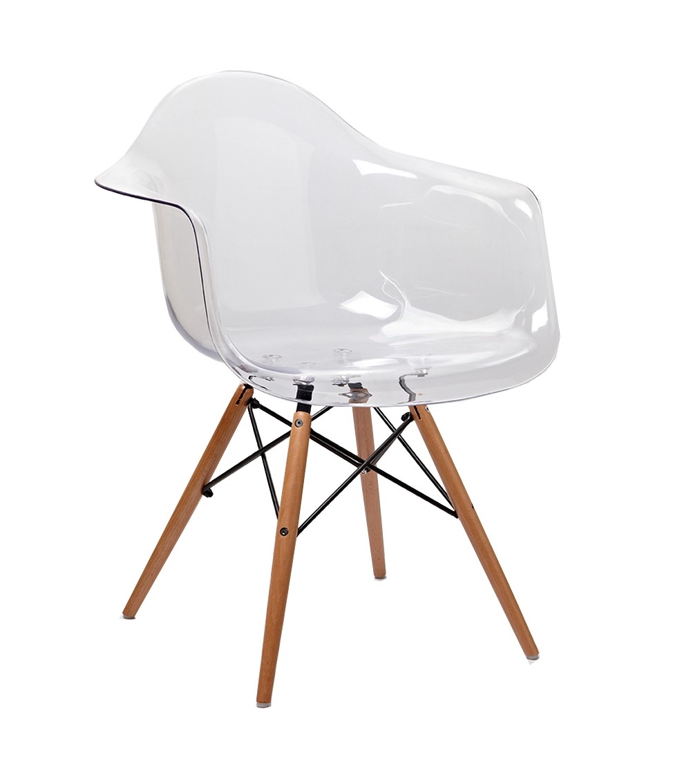 Krzesło ICE WOOD ARM transparentne - poliweglan, podstawa bukowa