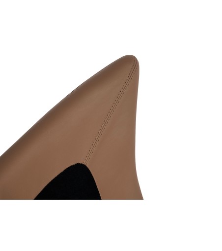 Fotel bujany OTILIA brązowa pepitka -  drewniane płozy, ekoskóra