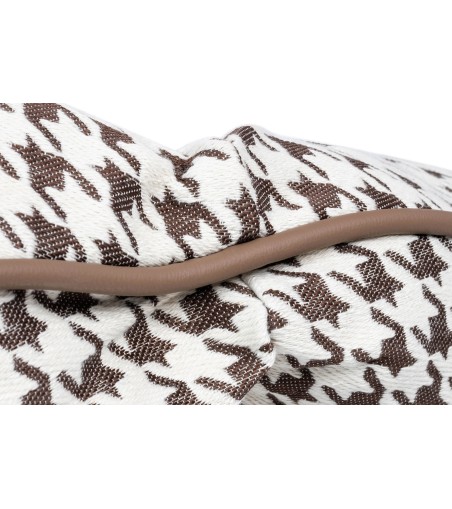 Fotel bujany OTILIA brązowa pepitka -  drewniane płozy, ekoskóra