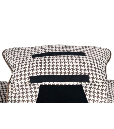 Fotel bujany OTILIA brązowa pepitka -  drewniane płozy, ekoskóra