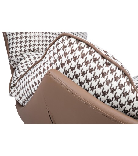 Fotel bujany OTILIA brązowa pepitka -  drewniane płozy, ekoskóra