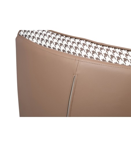 Fotel bujany OTILIA brązowa pepitka -  drewniane płozy, ekoskóra