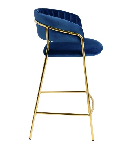 Krzesło barowe MARGO 65 ciemny niebieski - welur, podstawa złota