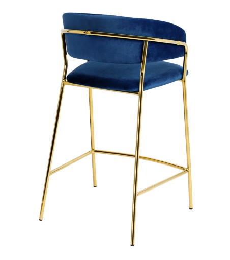 Krzesło barowe MARGO 65 ciemny niebieski - welur, podstawa złota