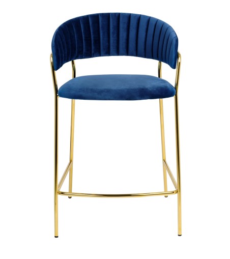 Krzesło barowe MARGO 65 ciemny niebieski - welur, podstawa złota