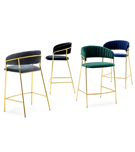 Krzesło barowe MARGO 65 ciemny niebieski - welur, podstawa złota