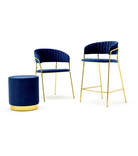 Krzesło barowe MARGO 65 ciemny niebieski - welur, podstawa złota