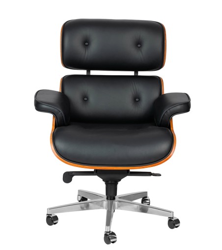 Fotel biurowy LOUNGE GUBERNATOR czarny - sklejka różana, skóra naturalna, stal polerowana